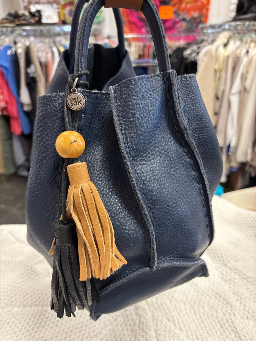 The Sak los Feliz slouch Navy Leather Tote with Brown Shoulder Handle - Picture 2 of 6